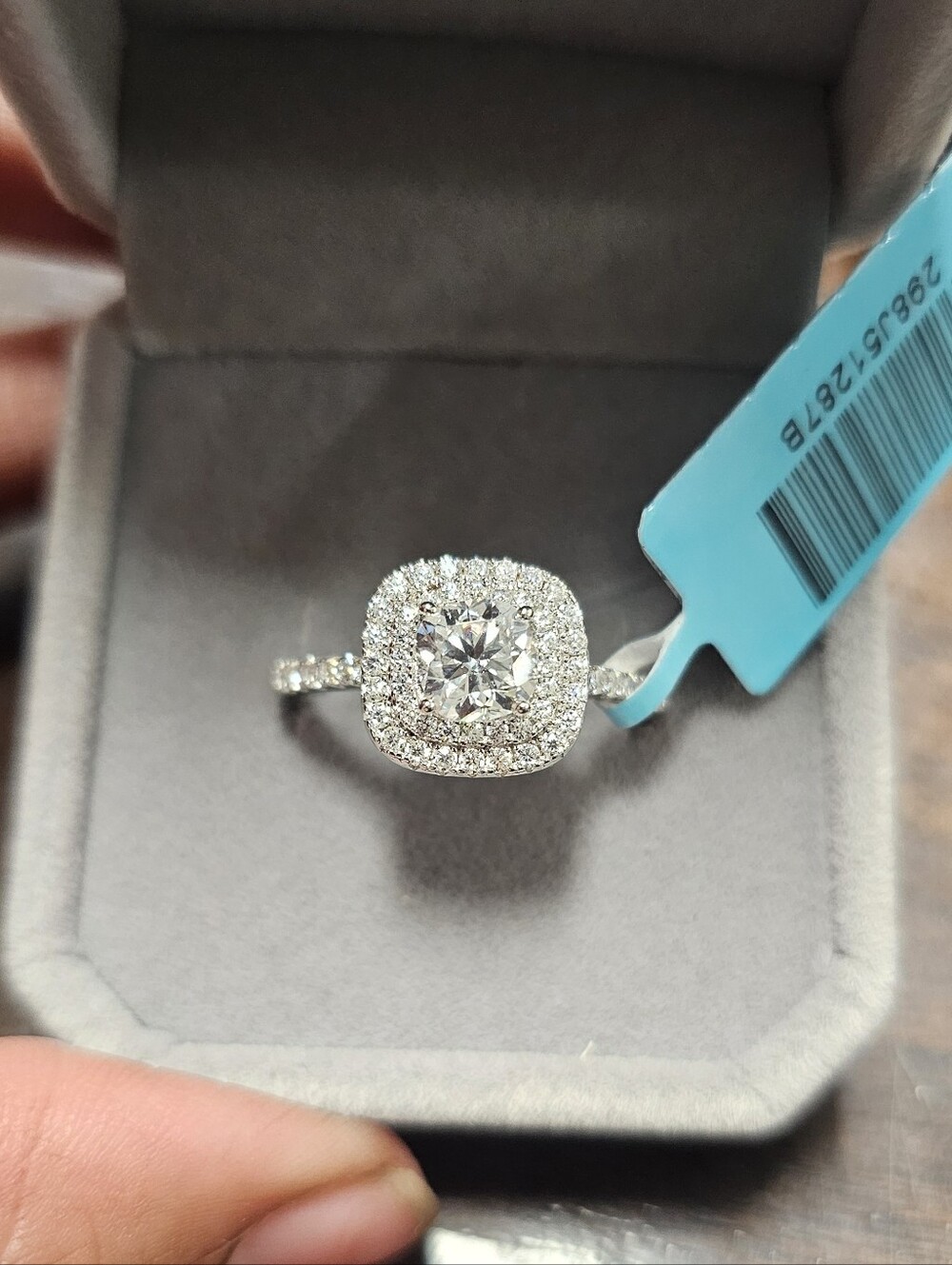 Sterling Silver Halo Engagement Ring with Clear Moissanite Center Stone